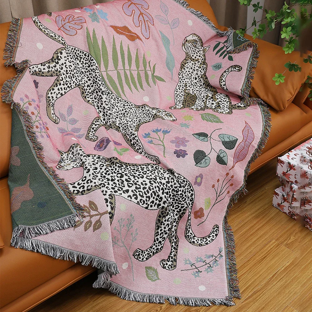 Beach Pink Blankets for Sofa Jacquard Leopard Blanket Knitted Throw Sofa Blanket Bedspread Sofa Cover Tapestry for Home Decor