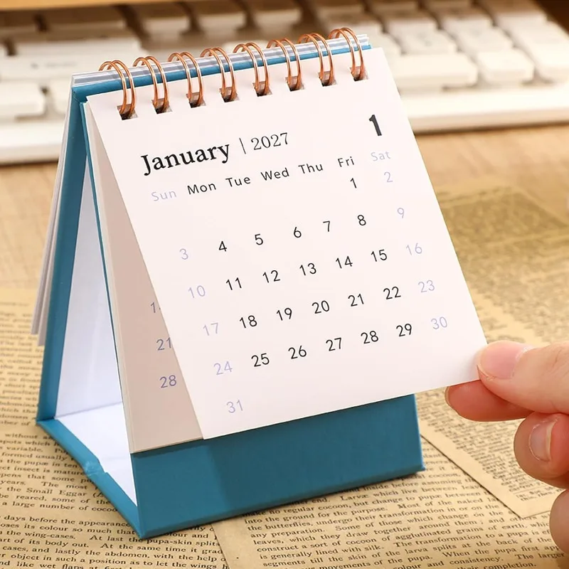 18 Month Standing Flip Mini Desk Calendar 2027-2028, Jan 2027 to Jun 2028, Thick Paper Twin-Wire Binding for Home & Office
