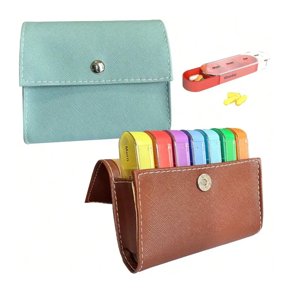 1pc Weekly Pill Organizer, 7 Days 4 Times/Day, With 7 Removable Daily Pill Boxes, PU Leather Shell Magnetic Closure Design, Large Capacity Compartments Suitable For Fish Oil, Vitamins, Nutritional Supplements And Medications