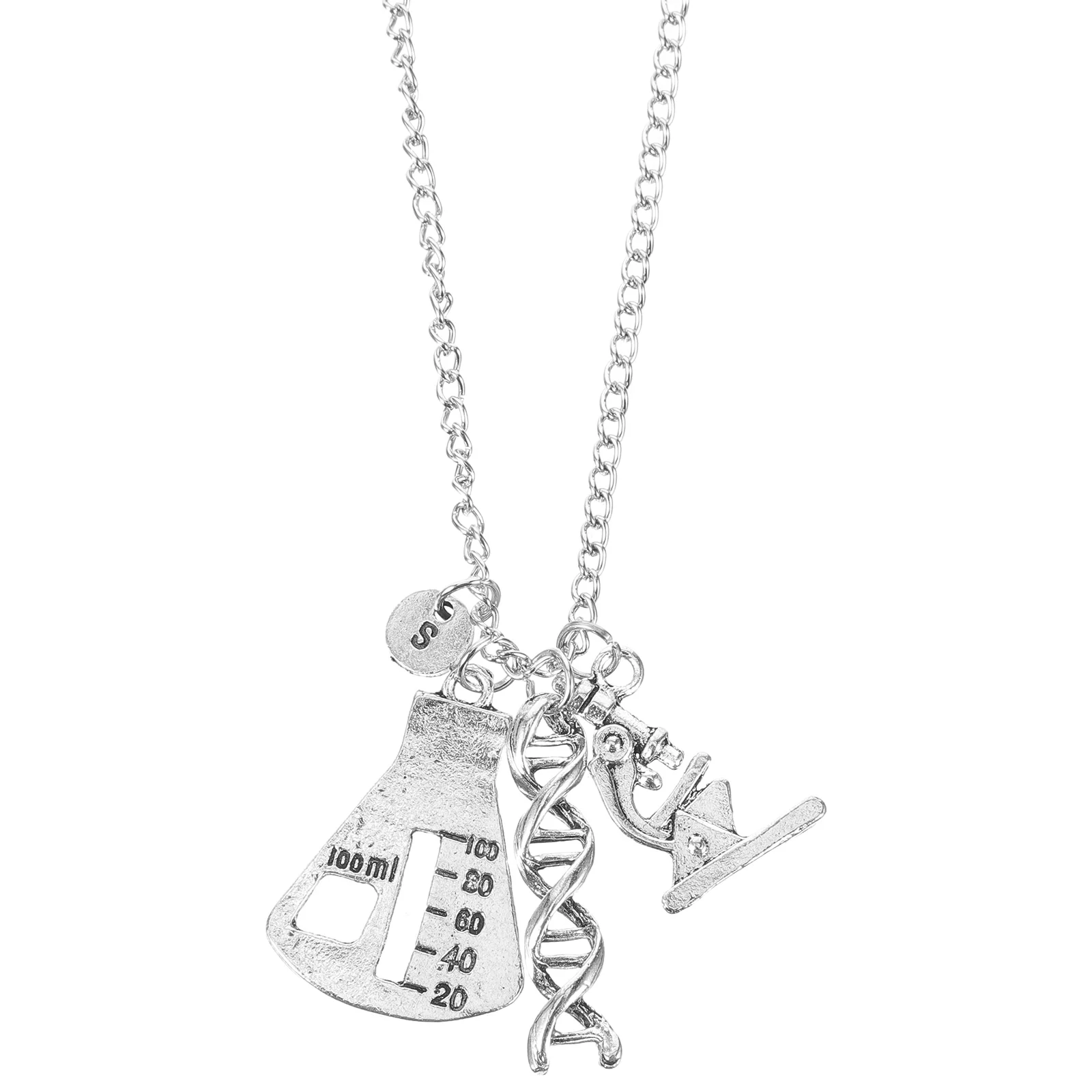 

Molecule Necklace Zinc Alloy Microscope Chain Lab Equipment Graduation Spiral DNA Pendant Jewelry Metal Clavicle Necklace Decor