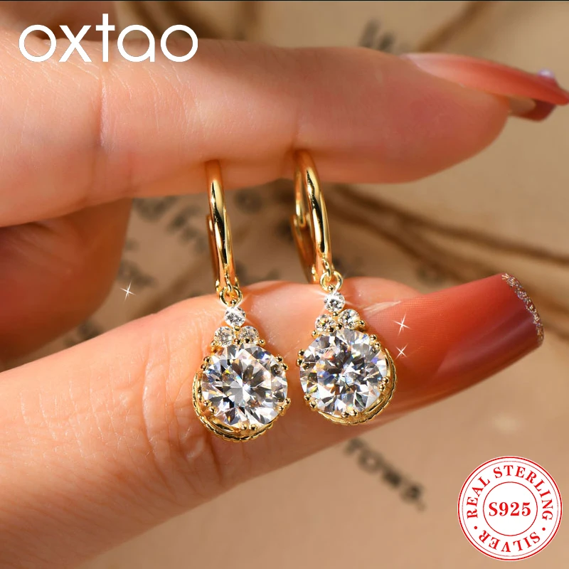 

OXATO оригинальные серьги-капли из серебра 925 пробы для женщин 2CT 1CT полный муассанит висячие серьги-кольца свадебные украшения подарок 2025Тренд