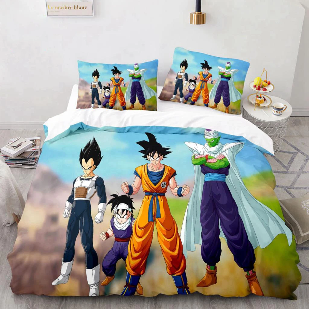 3D Printed Dragon Ball Bedding Set With Pillowcase Anime Goku Quilt Cover Set Queen King Size Kids Adult Boys Bedclothes