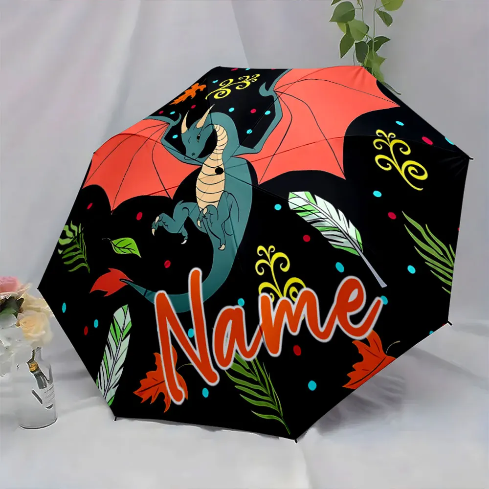 Custom Name Colorful Dragon Umbrella Design with Vivid Patterns Print 8 Iron Ribs Folding Umbrella Auto-Open Fashion Sunshade