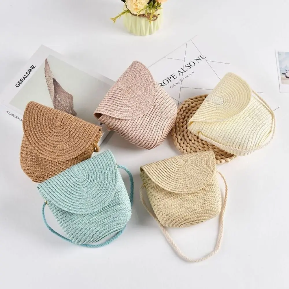 Coin Purse Shell Shape Straw Bag Handmade Mini Straw Handbag Summer Beach Bag Women Girl