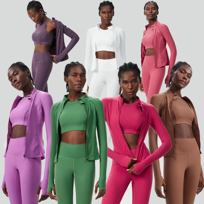 3 Pieces Set Beauty Back High Waist Sport Outfit For Woman Solid Color Plus Size Long Sleeve Running Fitness Workout Clothes