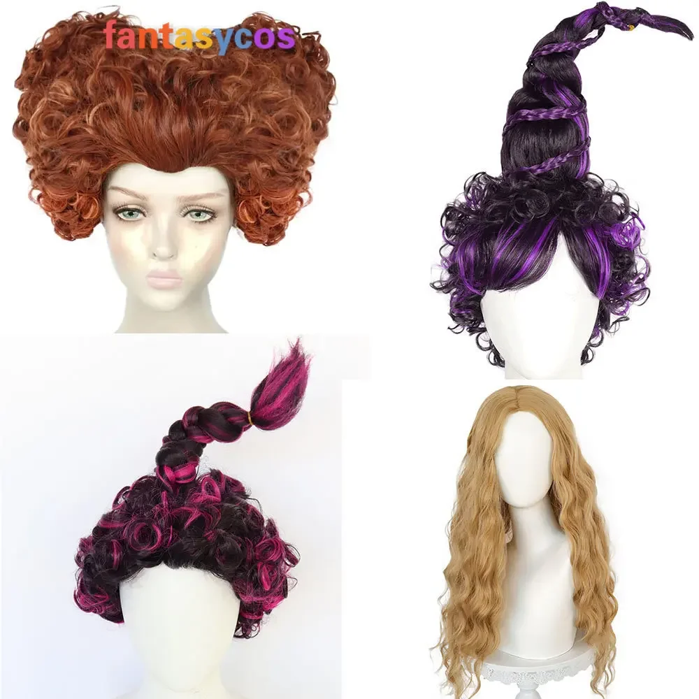 

Movie Hocus Pocus Winifred Sarah Mary Sanderson Wig Witch Cosplay Hair Carnival Halloween Role Play Party Costume Wigs + Wig Cap