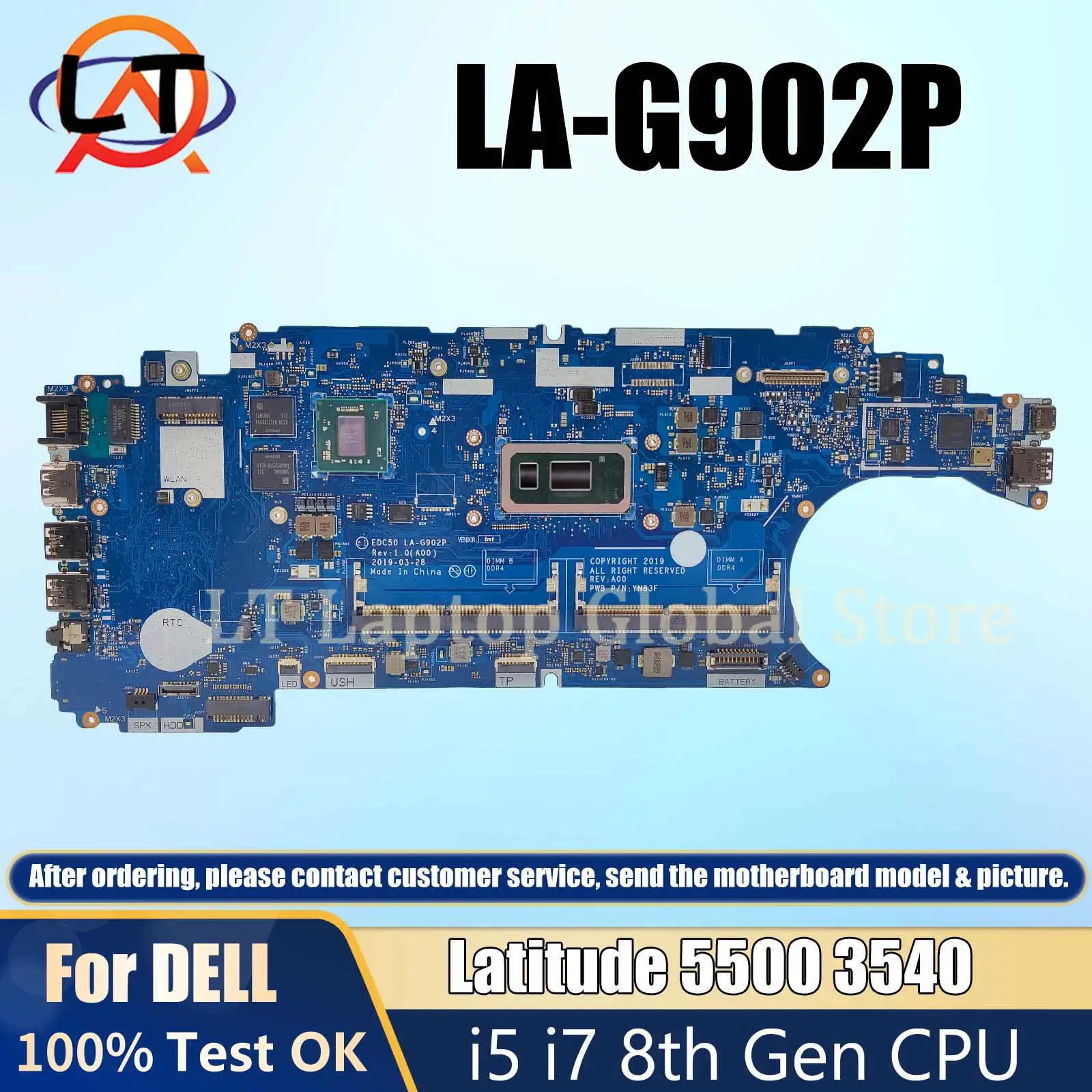 

LA-G902P Mainboard For Dell Latitude 5500 3540 08K4FK 0VM2Y4 Laptop Motherboard i7-8665U i7-8565U RX540 2G Full Tested