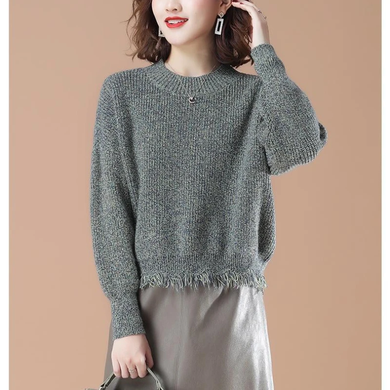 Temperament Fashion Autumn Winter New Sweaters Women O-Neck Solid Tassel Korean Long Sleeve Loose Short Pullovers Knitted Top