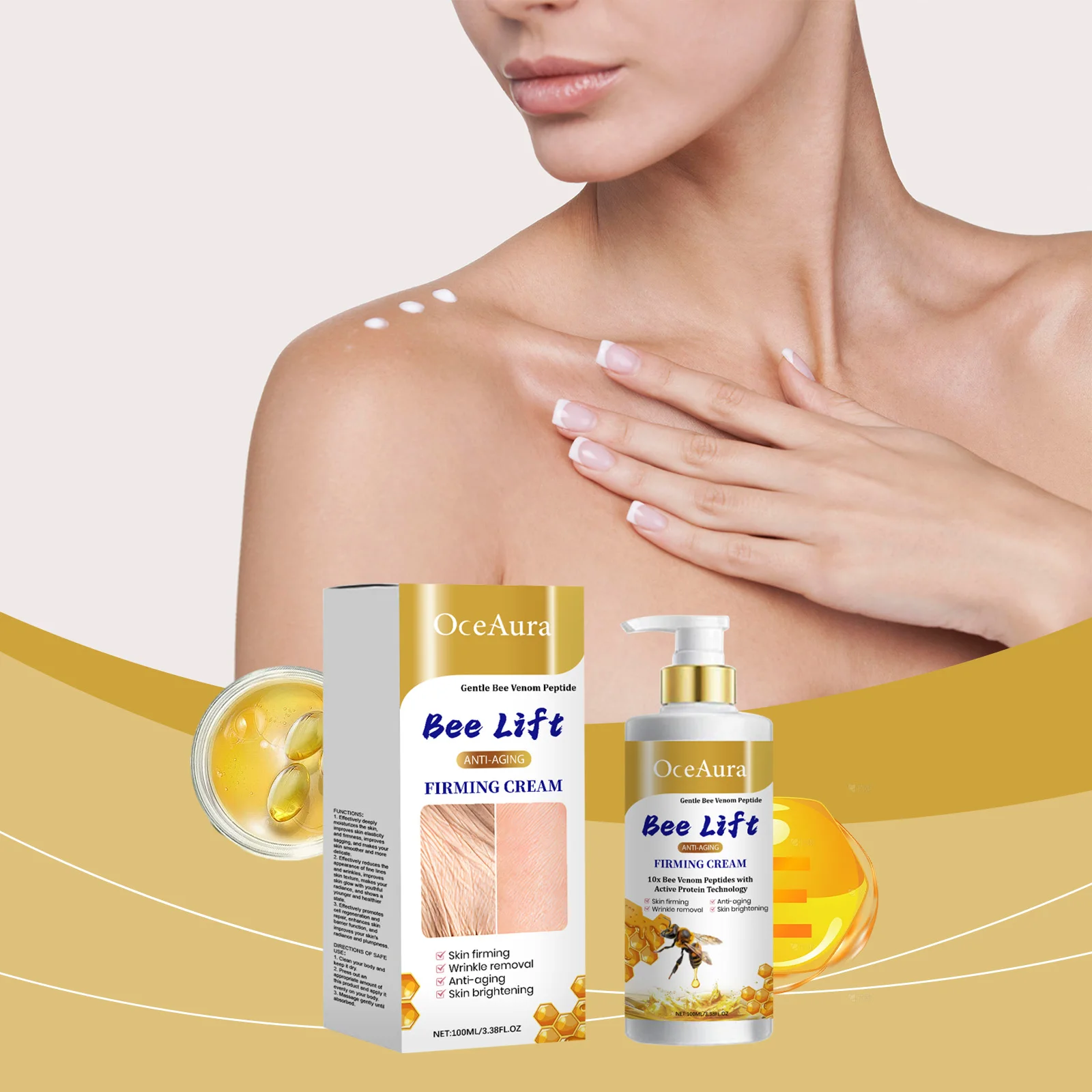 

OceAura Collagen Body Cream with Bee Venom Wrinkle Remover Reduce Fine Lines Smooth Bee Firming Cream for Sagging Skin Lifting