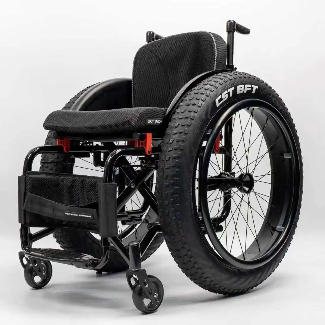 All-terrain 5802 metal manual wheelchair with shock-absorbing quick-release 4-inch wheels