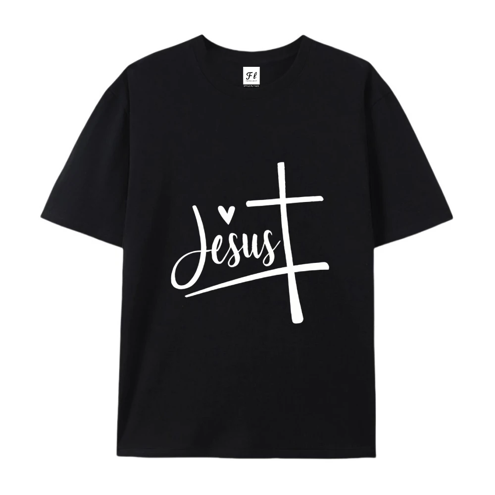 Camiseta Homme Harajuku, venta al por mayor, camiseta con estampado con dibujo de Jesús, ropa de mujer, manga corta de verano, blanco y negro
