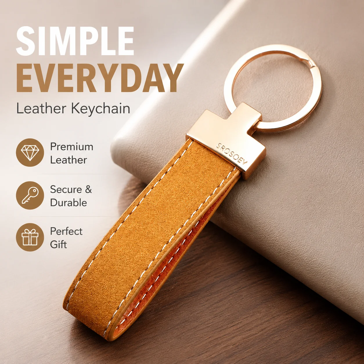 Exquisite Multi‑tone Cowhide Leather Wrist Lanyard Minimalist Keychain Ornament Personalized Auto Ring Pendant Unisex Couple