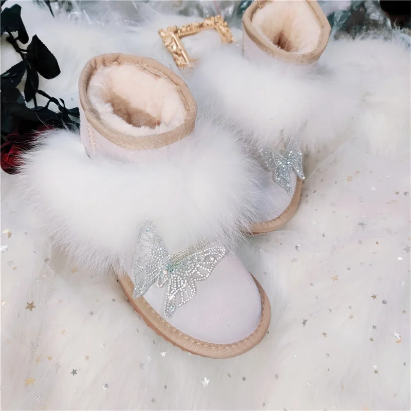 Natural fox hair rhine-drill fur one thick fleece short snow boots large size casual comfortable women's cotton shoes 35-44