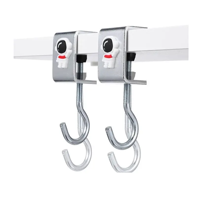 AEE4-Desk Bag Hook,2 Pcs Nail Free Storage Hook, Space Organizer Headset Stand, Under Desk Hook Mount, Student Work Desk Hook