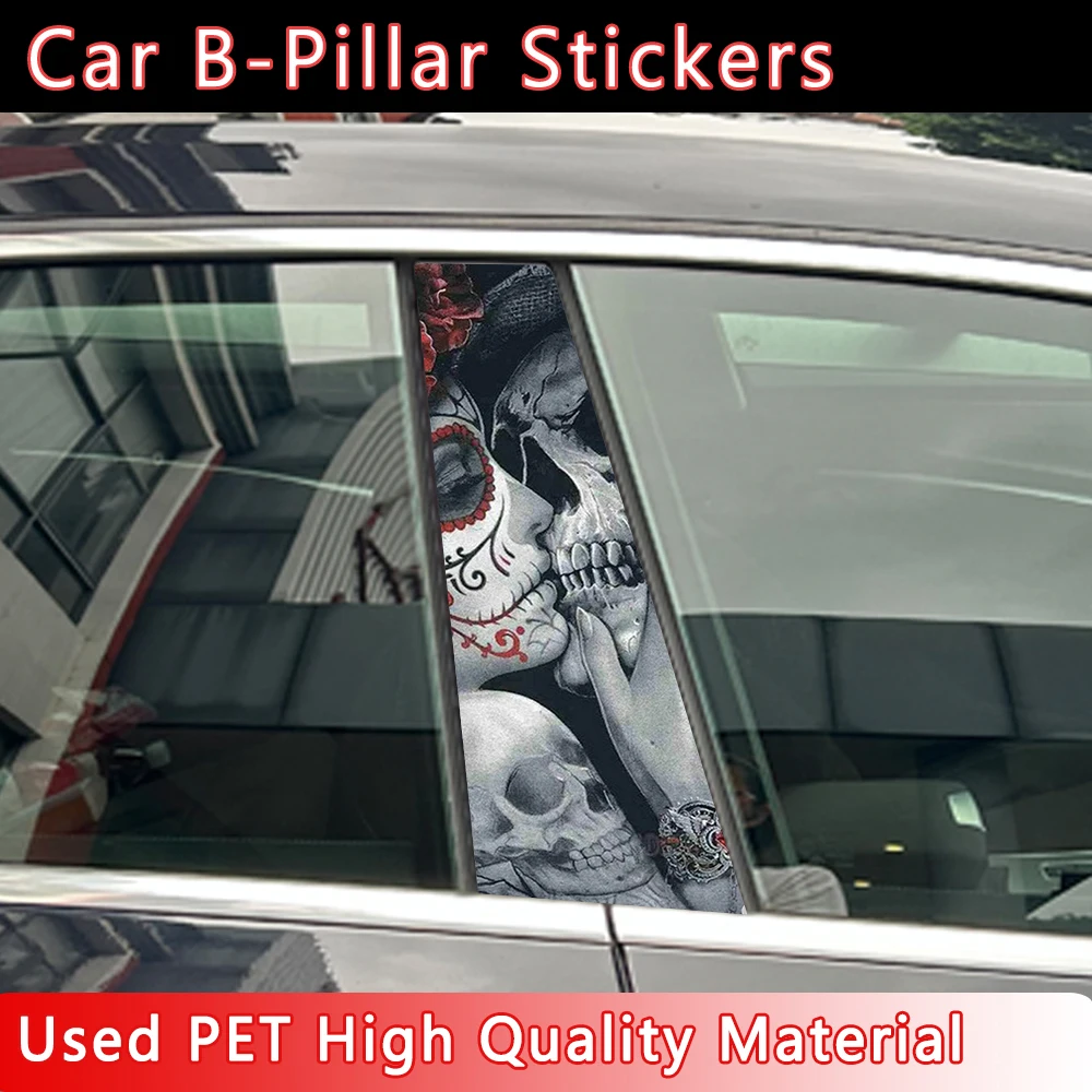 Gothic Skull Couple Car Stickers B-pillar Sunscreen DIY Auto Center Column Cover Scratches Cartoon Decoration Accessories