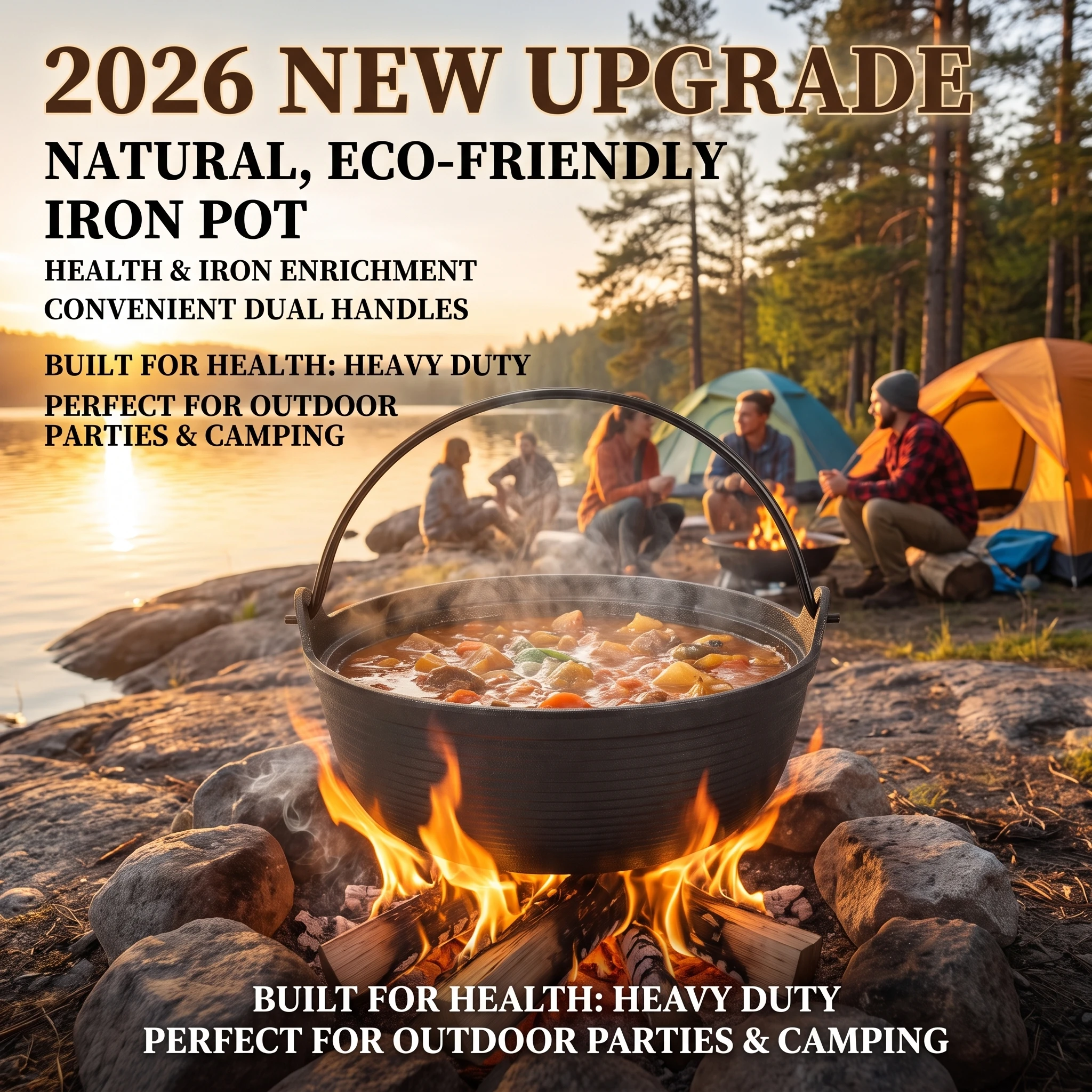 2026 New Upgrade Outdoor Cast Iron Dutch Oven Camping Picnic Non-Stick Pot Home Use Picnic Suspension Thickened Wok Cooking Uten