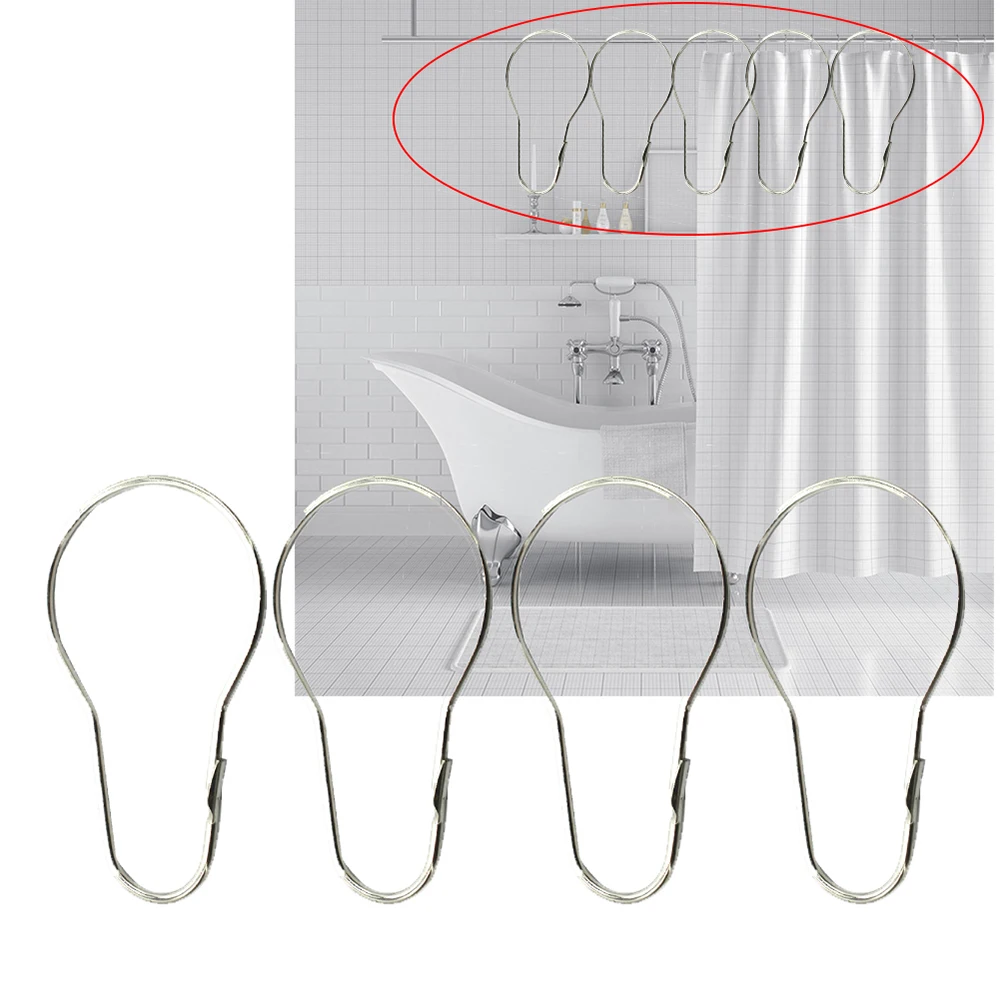 50pcs Rustproof Shower Curtain Hooks Kitchen Bathroom Hook Rings Set