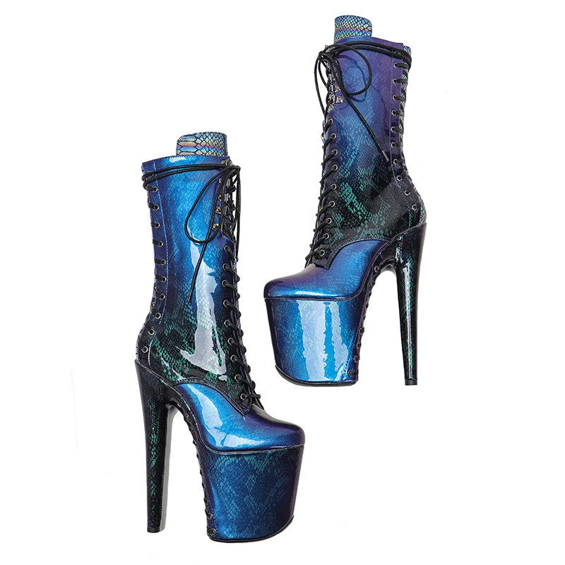 Leecabe 20CM/8Inch shinny Snakeskin material lace up sole and upper High Heels Pole Dance boot