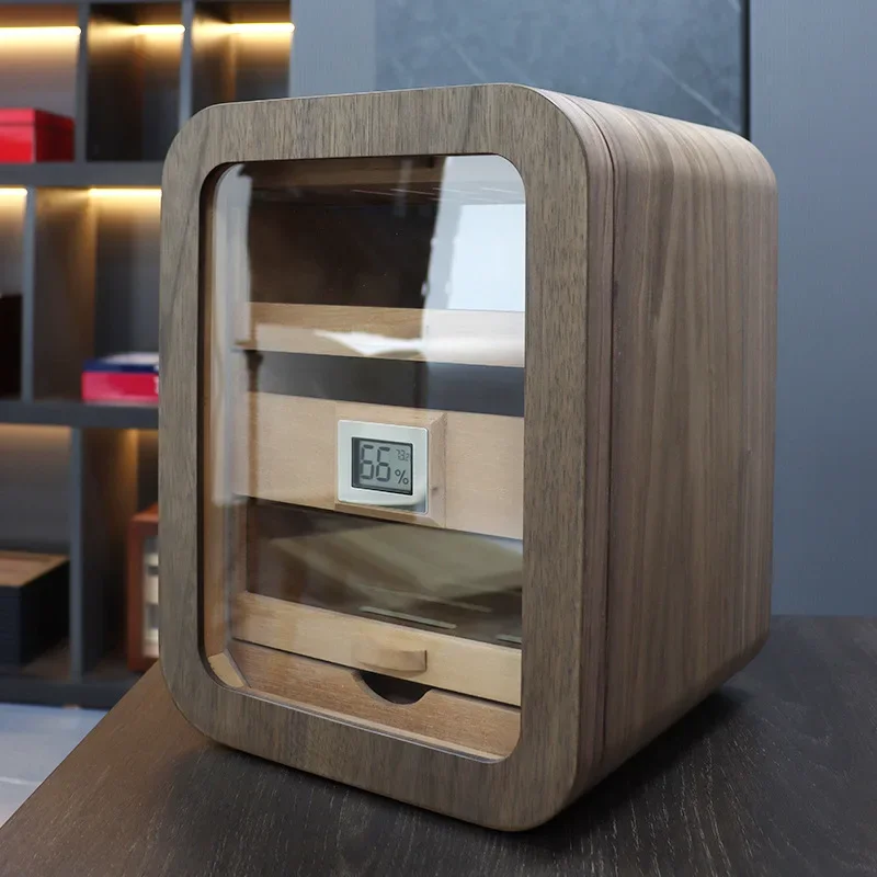 High end black walnut cigar cabinet cigar humidifier with hygrometer cabinet cedar lined cigar box