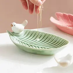 Modern Ceramic Storage Tray Bird Decorative Jewelry Organizer Desktop Creative Feather Relief Ornaments Home Decoration