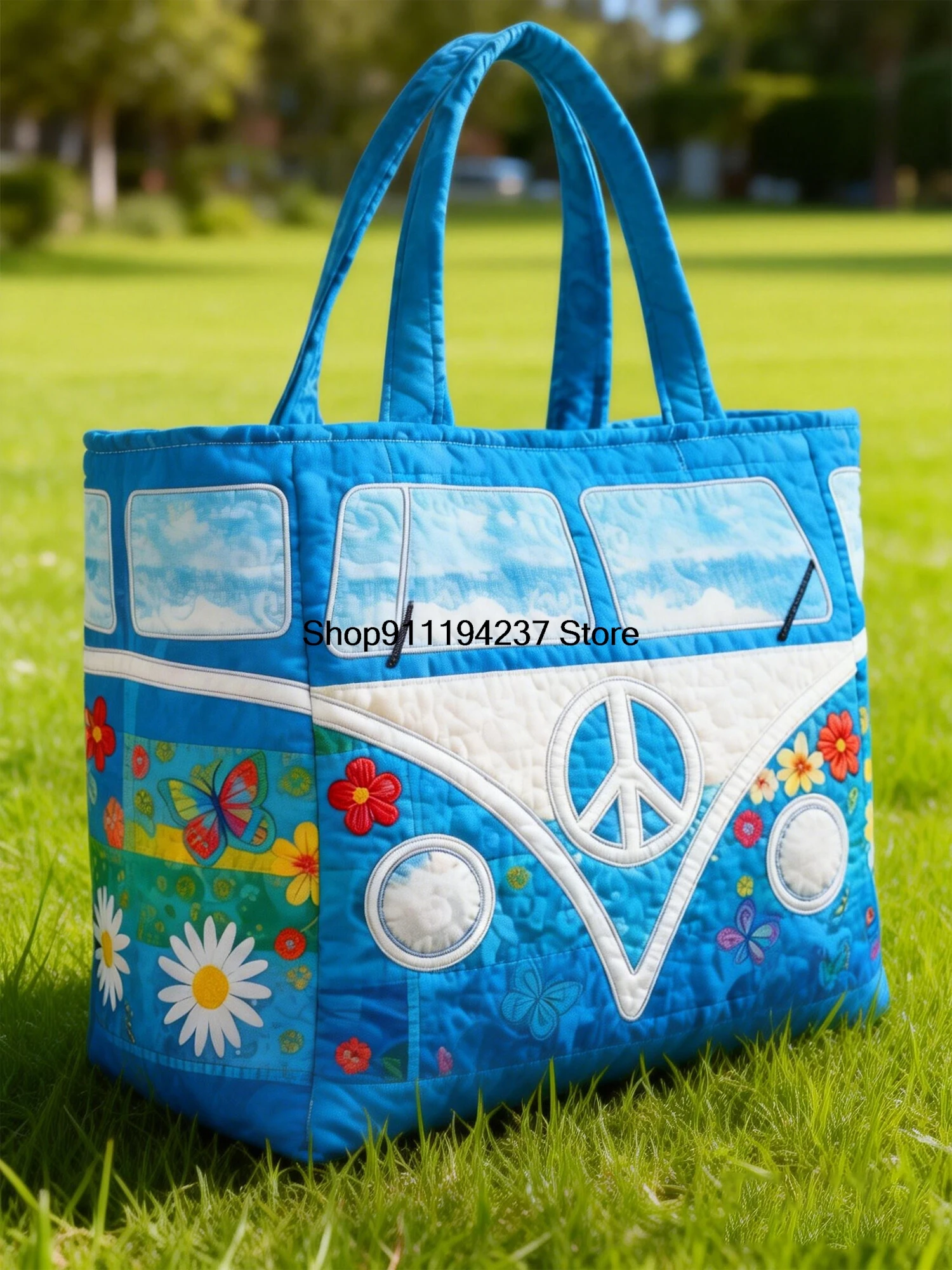 3D Butterfly Hippie Van Quilted Tote Bag