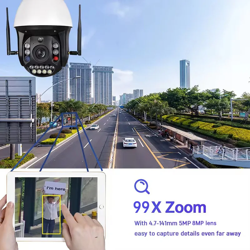 Rscamtom 4K HD 99X Zoom كاميرا شبكة مراقبة ملونة للرؤية الليلية الأحمر والأزرق ضوء إنذار Cctv كاميرا الأمن #4
