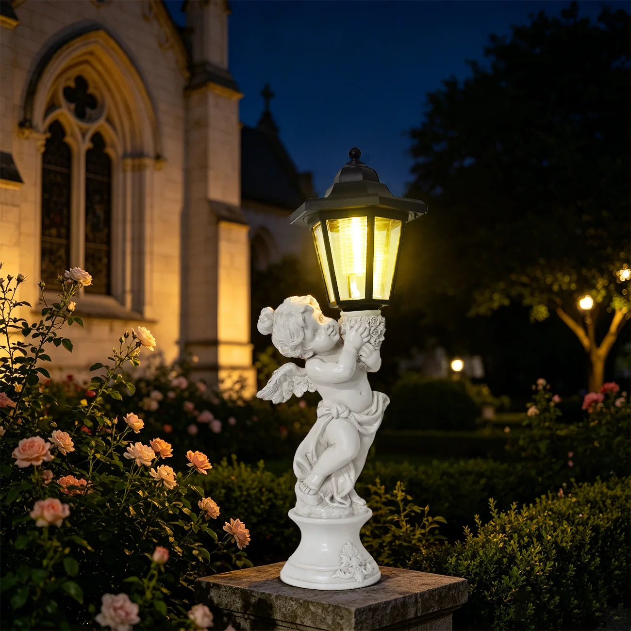 European Basket Angel Resin Handicraft Ornament Imitation Copper Cupid Outdoor Gardening Decoration Solar Light