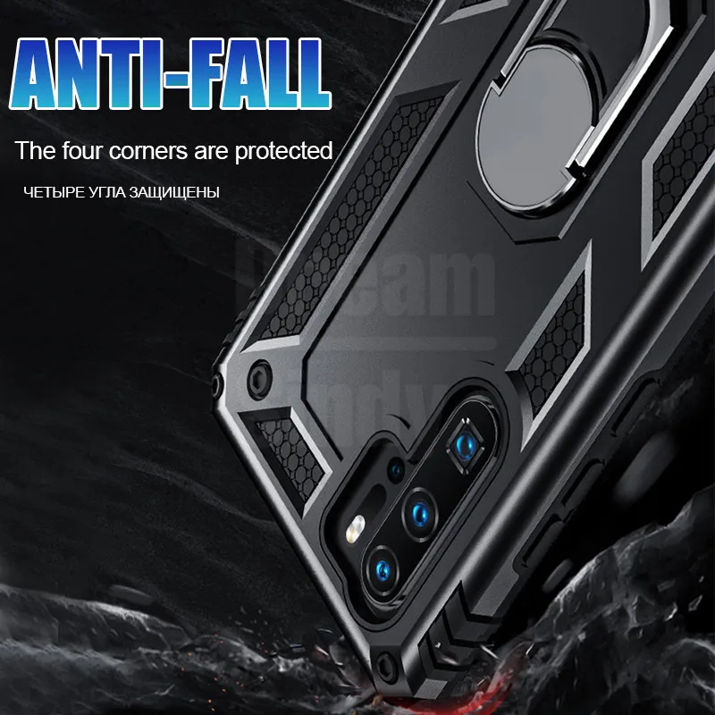 Funda de lujo a prueba de golpes para Huawei P30 Pro P Smart 2019, funda de parachoques suave para Huawei Honor 10 P30 Lite, funda con anillo
