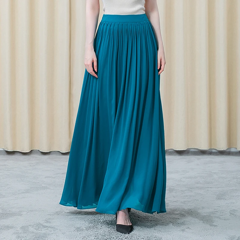 

Silk Georgette Blue Three-dimensional Fold Invisible Side Pull Refreshing A Version Half-length Woman Skirts Summer CE93