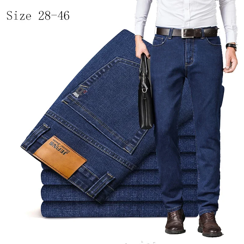 Plus Size 42 44 46 Classic Business Straight Elasticity Denim Pants Spring Autumn Trousers Male Brand Men's Fashion Casual Jeans