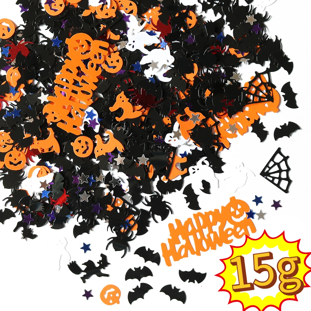 

15g Halloween Table Confetti Happy Halloween Confetti Pumpkin Spider Cat Star Confetti Sequins Table Scatter for Table Decor