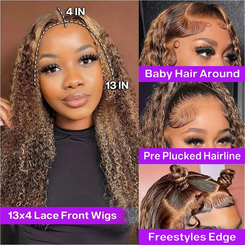Parrucca frontale in pizzo 13x4 con onda profonda densità 200% # 4-27 parrucche per capelli umani evidenziano parrucche per capelli vergini pre pizzicate biondo miele Ombre