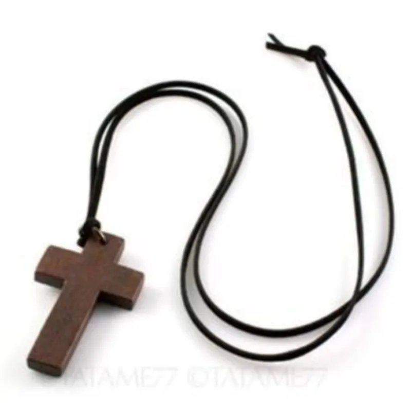 Retro Wooden Cross Pendants Leather Necklace Fashion Jewelry For Women Ladies Sale 1PC