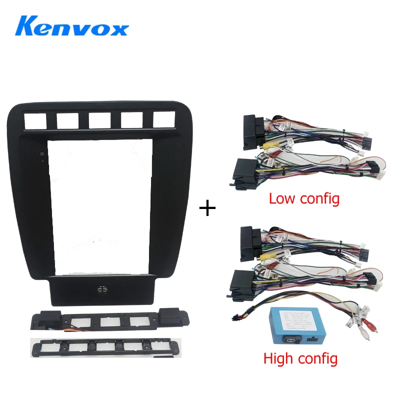 Kenvox 9.7 INCH Tesla Vertical Screen Car Radio Fascia Frame for Porsche Cayenne 2006-2009 Dash Kit Install Panel wire harness