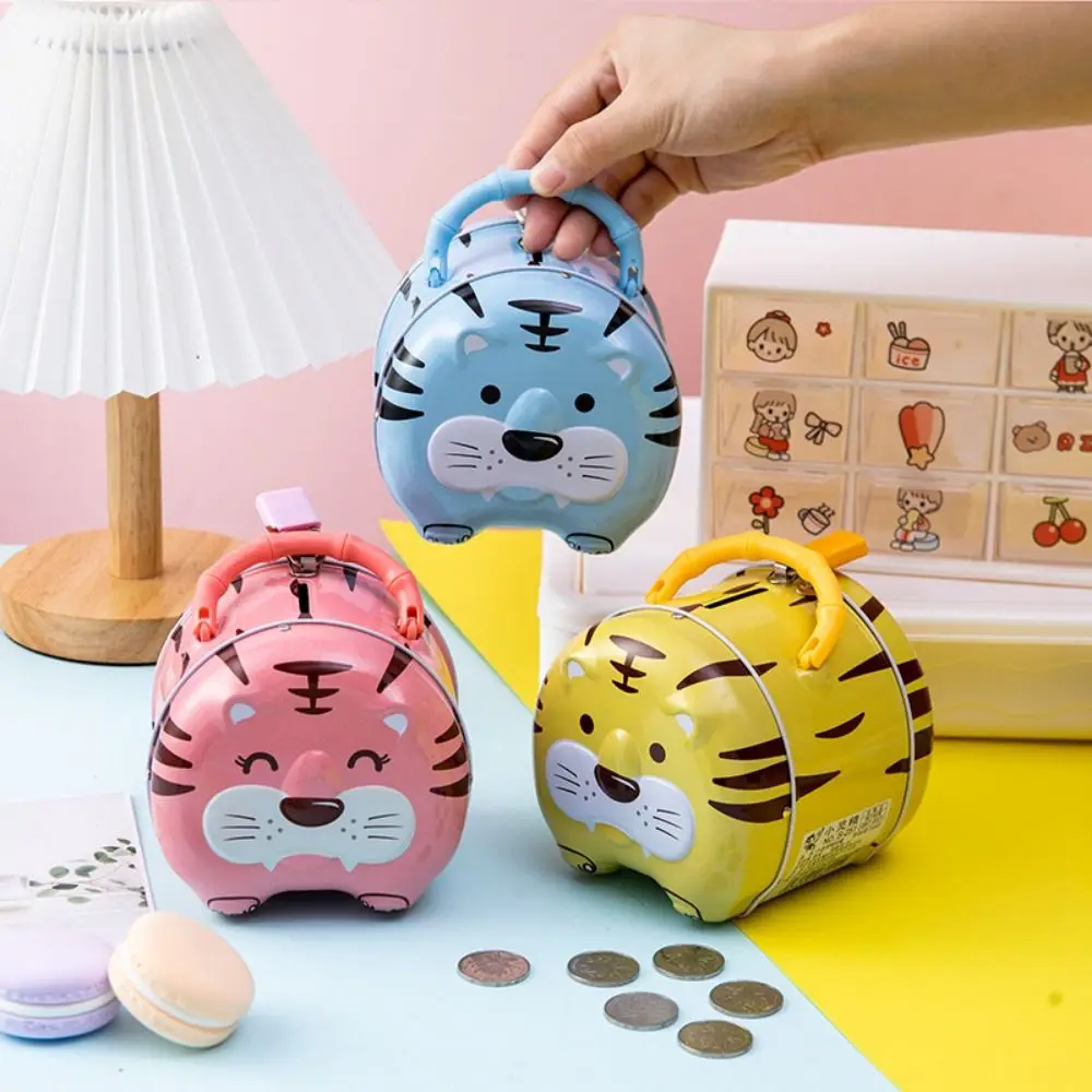 Tiger Piggy Bank Cute Money Case Iron Safe Deposit Box Children's Birthday Gift Creative Desktop Decoration Toys Coin Storage