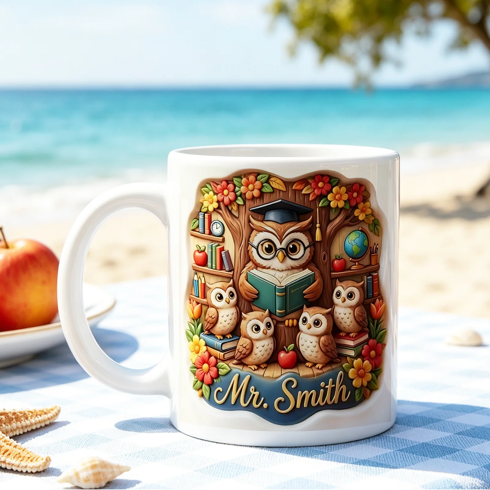 Cute Owl Teacher Personalized Coffee Mug 11oz Ceramic Cup Gift for Teacher Librarian Book Lover Back To School