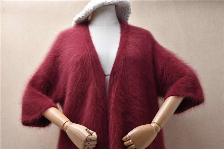 Ladies Women Fall Winter Clothing Hairy Mink Cashmere Knitted Half Sleeves Loose Cardigans Angora Fur Jacket Sweater Coat Pull