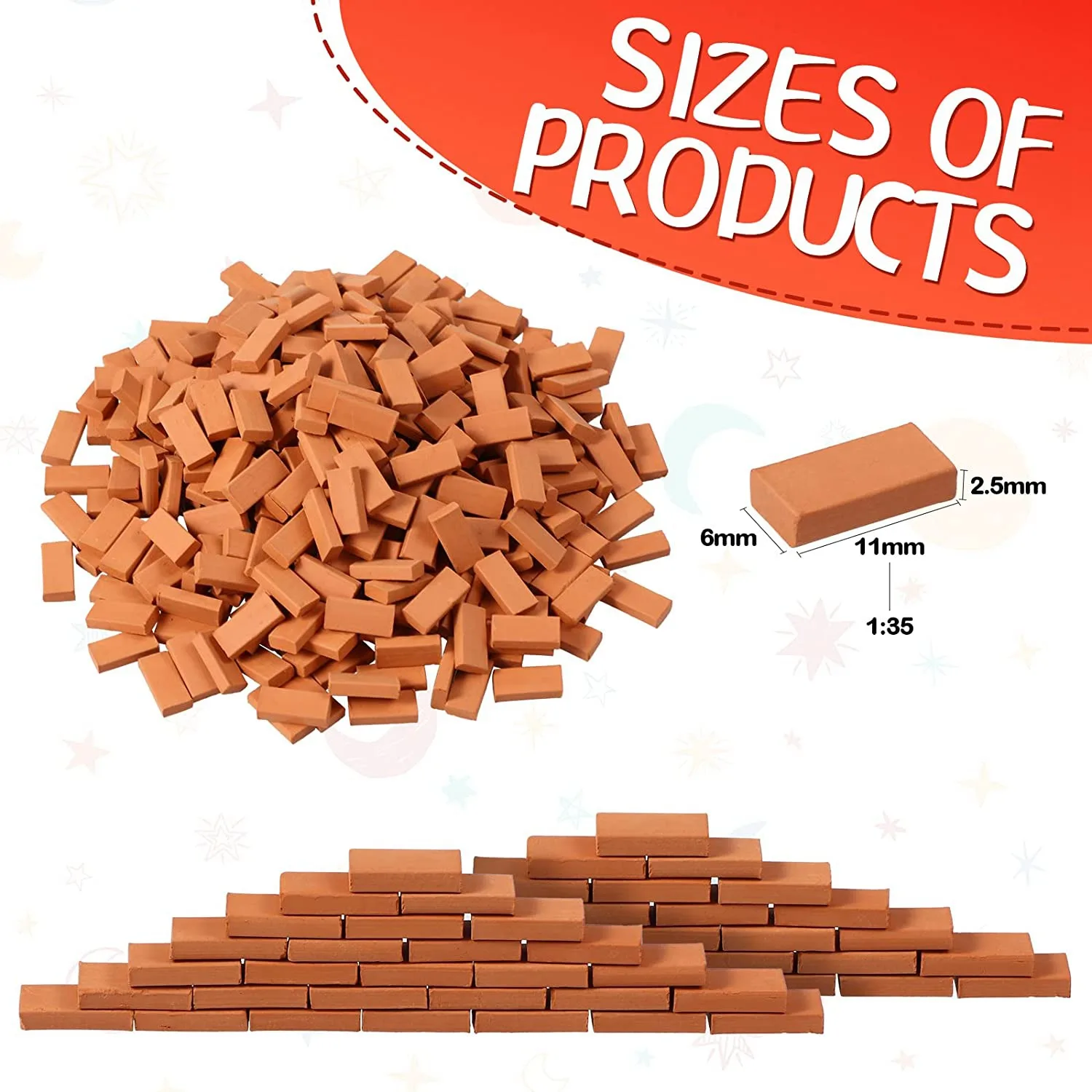 350 Pieces Mini Bricks for Landscaping Miniature Bricks Brick Wall Small Bricks for Dollhouse Garden Parts 1/35 Scale