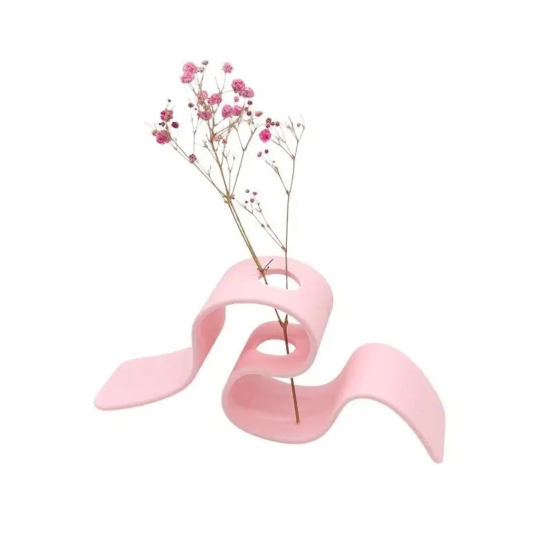 For Living Room Bedroom Desktop Home Decor Ornament Minimalist White Plastic Vase Creative Curved Wavy Design