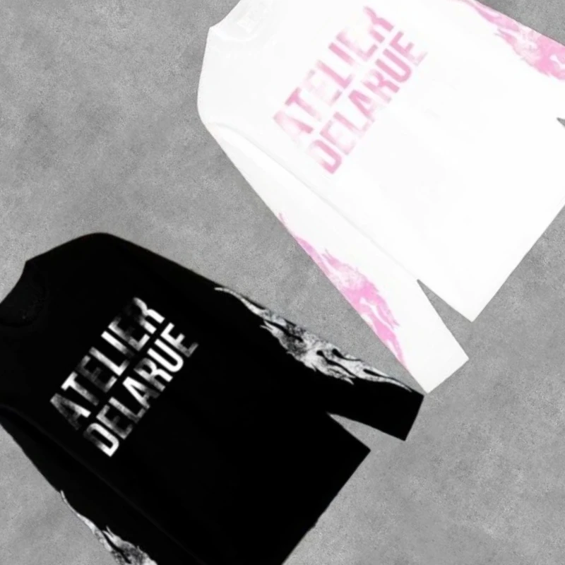 

New Fashion Casual Y2K Harajuku Retro Niche Long Sleeve Print Letter Flame Tops Comfortable Streetwear Unisex Oversized Clothes