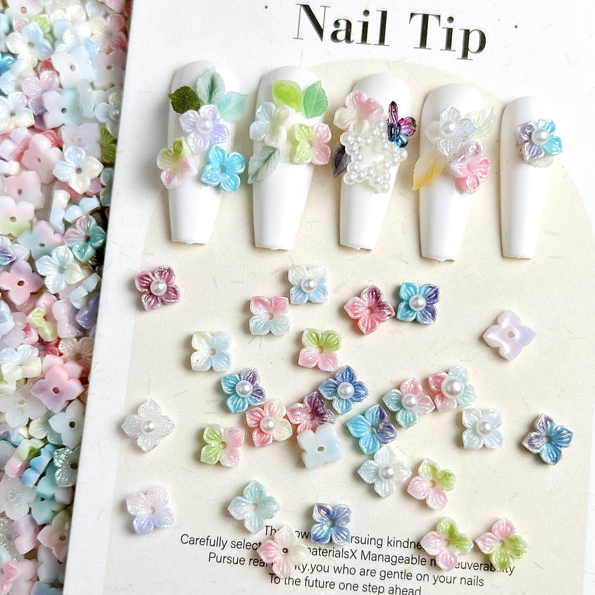 60 uds nuevas flores creativas de ensueño dijes para uñas gradiente colorido luminoso flores de cuatro pétalos decoraciones artísticas de resina para uñas DIY