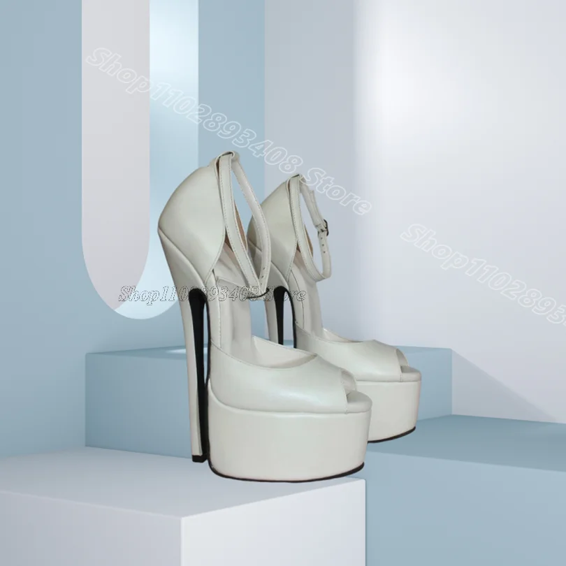 

White Peep Toe Platform Stiletto Sandals Matte Leather Ankle Buckle Cover Heels Women Party Dress Sandals Zapatos Para Mujere