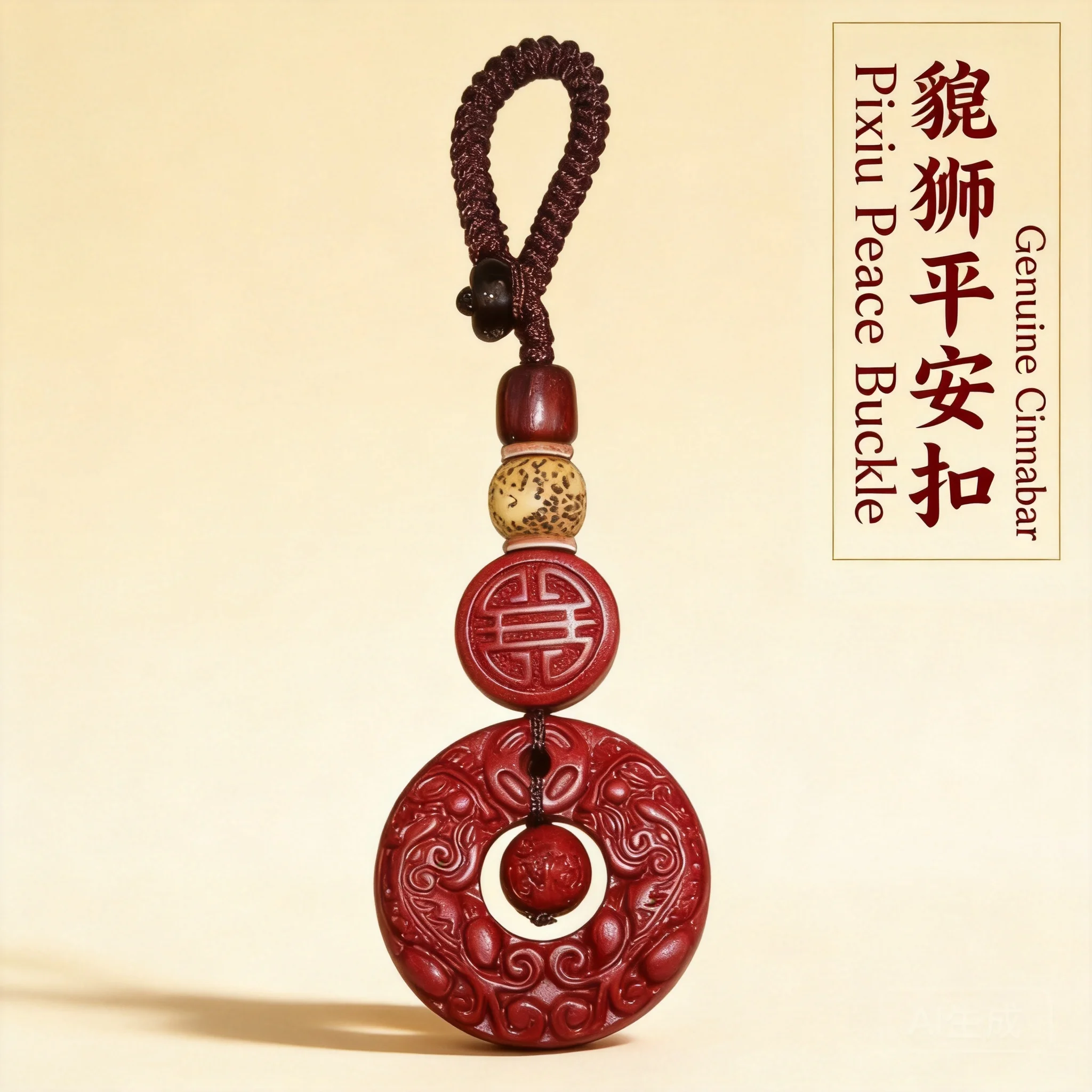 Chinese Style Cinnabar Carved Double Pixiu Peace Buckle Keychain Fortune Attracting Lucky Blessing Pendant Car Key Bag Hangings