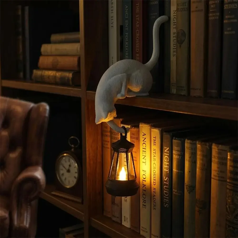 Decor Bookcase and Shelf Cat Night Light Warm Glow Cat Shaped Cat Shaped Lamp Shelf Decoration Decorative Lighting