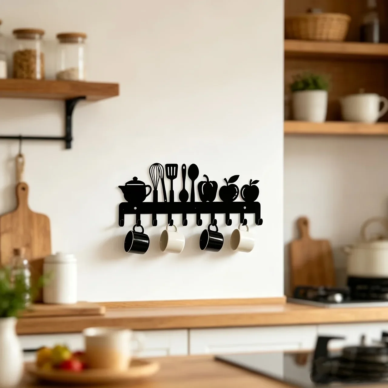 CIFBUY Iron Wall Art Kitchen Utensil Metal Key Hook Decor Rustic Accent Apron Organizer For Home Coffee Vintage Minimalist
