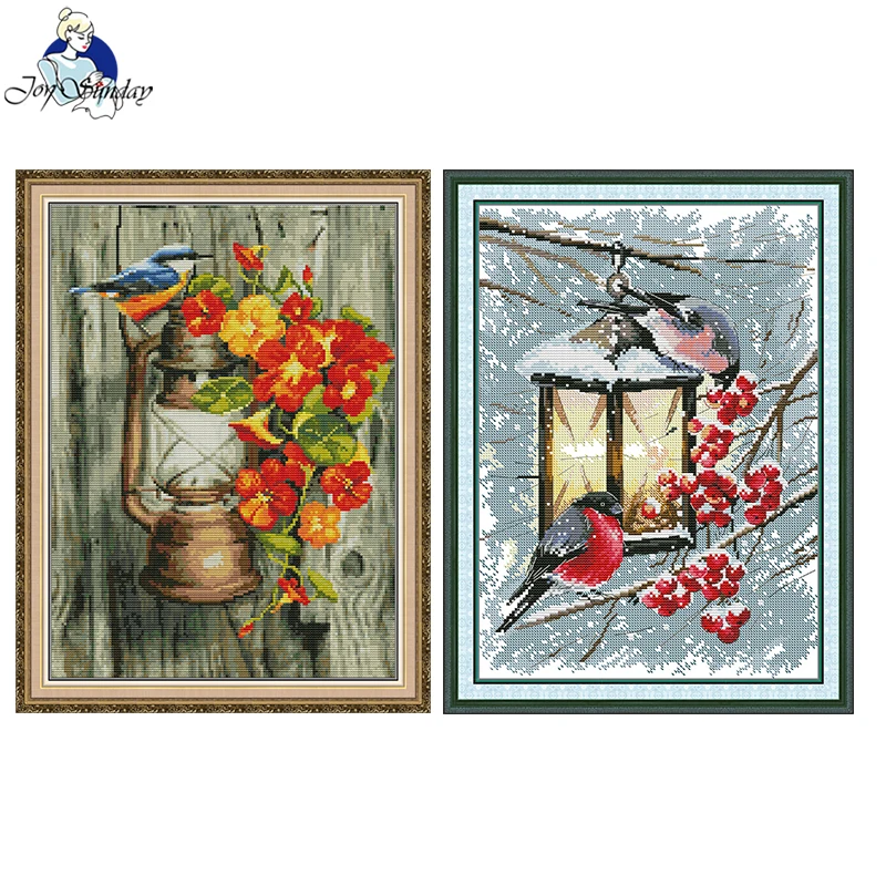 Joy Sunday Kreuzstich-Set, Vogel auf einem Pferd, Lampenmuster, gedruckt, gezählt, Aida 16CT, 14CT, 11CT, Nadel, Kunsthandwerk, DIY-Stickset