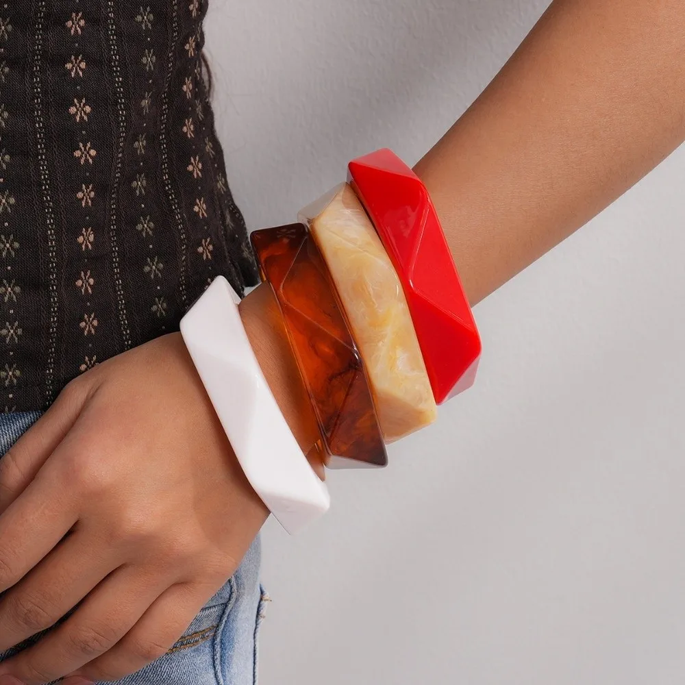 Bohemian Vintage Resin Bangle Europe American Style Minority Design Irregular Wide Bracelet Dopamine Smudging Retro Hand Ring