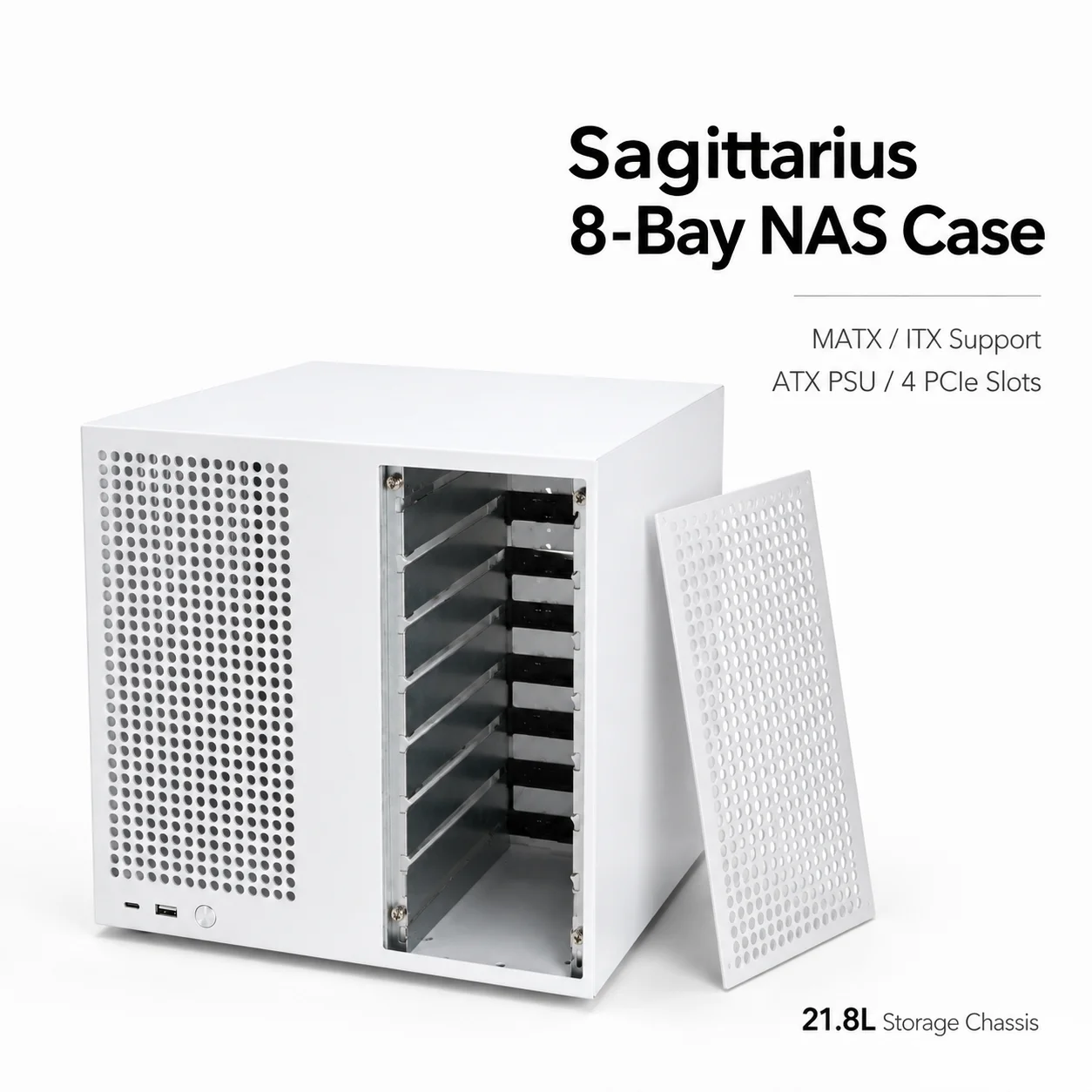Sagittarius 8-Bay NAS Case MATX ITX Chassis ATX PSU 4 PCIe Slots 21.8L Server Storage Case