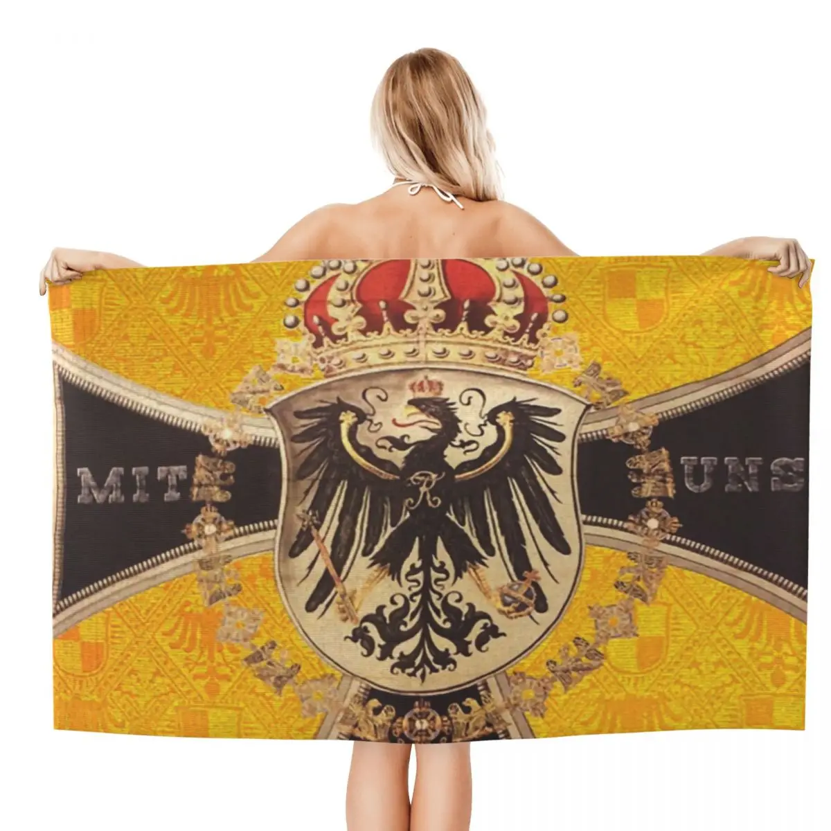 Vintage German Eagle Beach Towel Personalized Kingdom of Prussia Breathable Microfiber Pool Towels