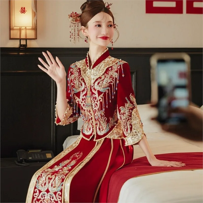 

Velvet Xiuhe Clothing New Chinese Style plus Size Slimming Suit